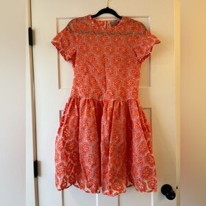 ASOS Coral Orange lace Short Sleeve boho hippie retro dress sz 4 open back sheer